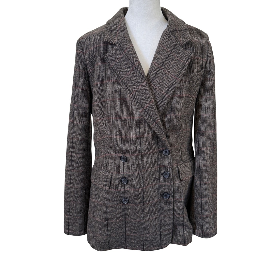 Treasure & Bond Wool Blend Tweed Blazer Brown Double Breasted M Preppy Career